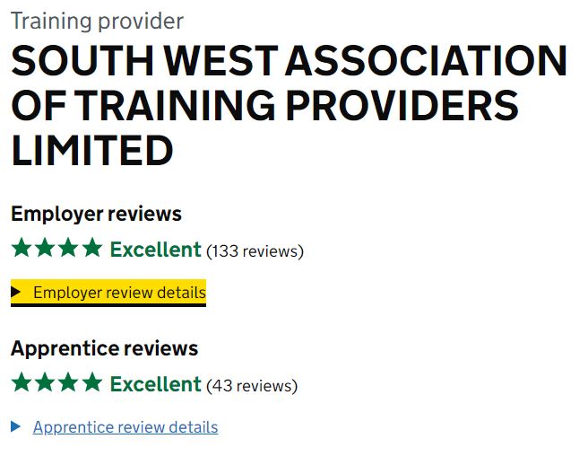 Image of our customer satisfaction rating - excellent reviews from employers and apprentices.